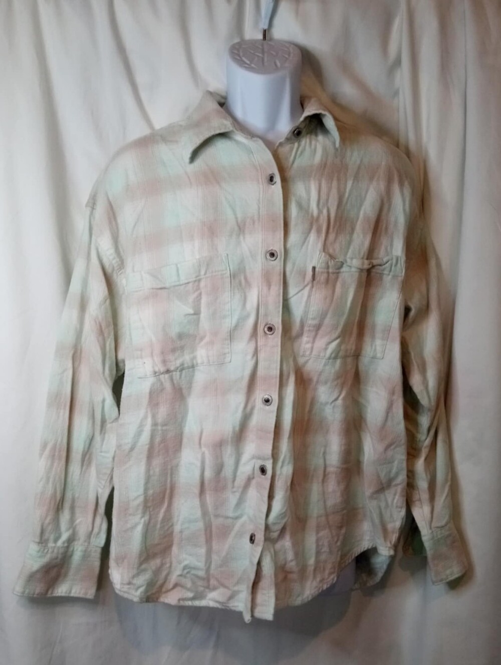 Levi's SilverTab Cream Coastal Plaid Button Shirt Cabincore Western Large Casual